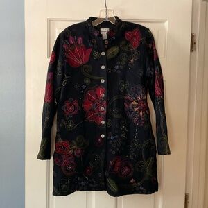 Chico’s Embellished Embroidered Beaded Jacket Black 0 Size S Artsy Art To Wear